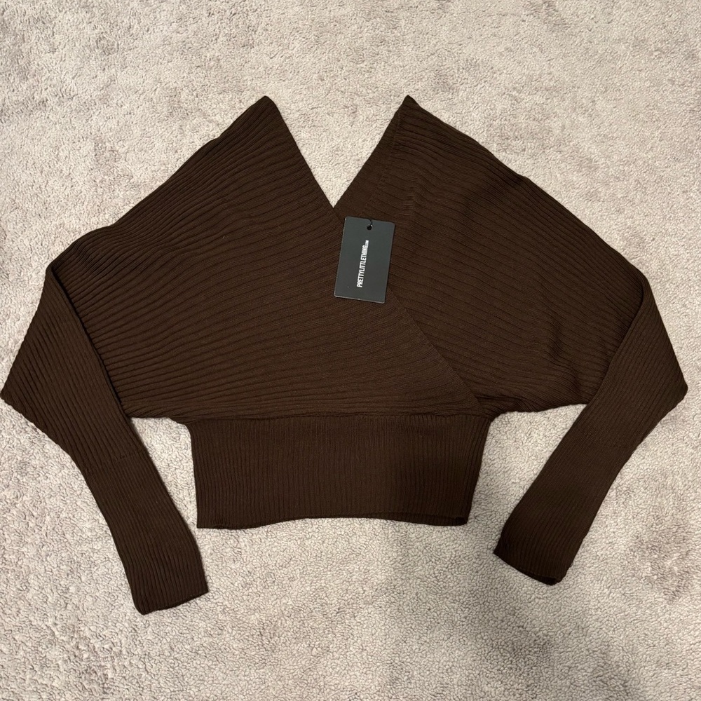 Pretty Little Thing Women’s‎ Brown Ribbed Off The Sweater XS